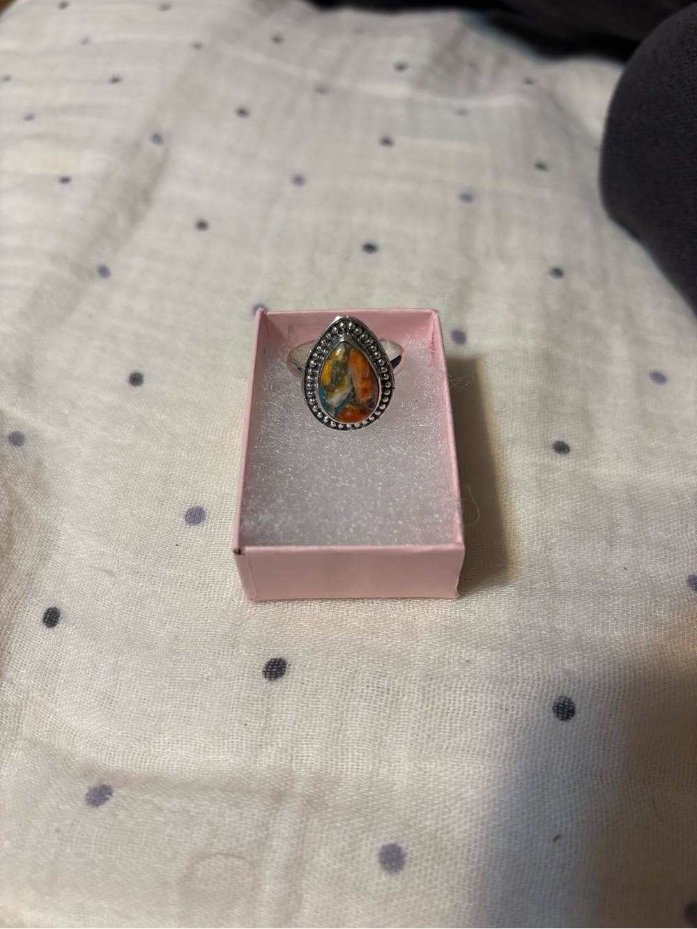 Teardrop Multicolor Stone Silver Ring